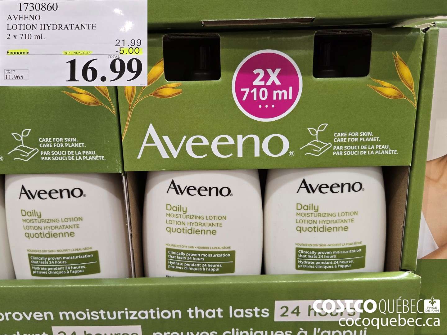 1730860 AVEENO LOTION HYDRATANTE  ($5.00 INSTANT SAVINGS EXPIRES ON 2025-02-16) $16.99