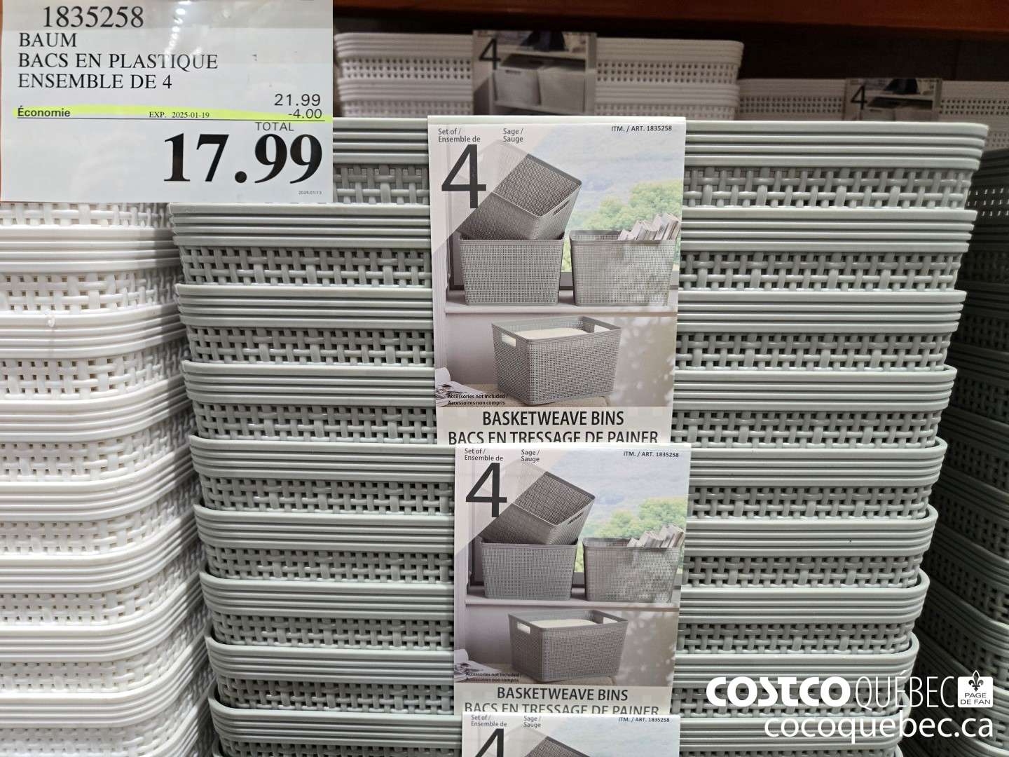 1835258 BAUM BACS EN PLASTIQUE ENSEMBLE DE 4  ($4.00 INSTANT SAVINGS EXPIRES ON 2025-01-19) $17.99