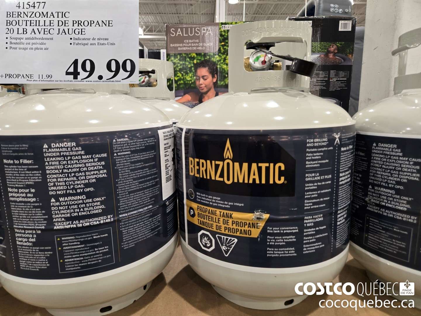 415477 BERNZOMATIC BE UTEILLE DE PROPANE 50 LB AVEC JAUGE $49.99