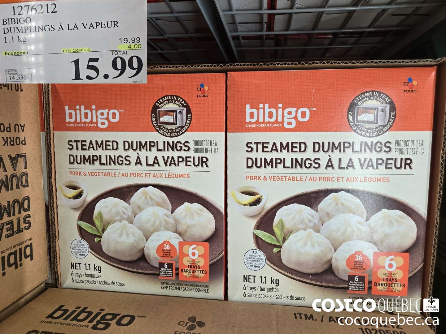 1276212 BIBIGO DUMPLINGS a LA VAPEUR  ($4.00 INSTANT SAVINGS EXPIRES ON 2025-01-12) $12.99