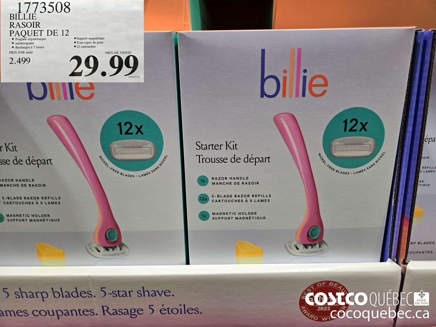 1773508 BILLIE RASOIR PAQUET DE 12  $29.99