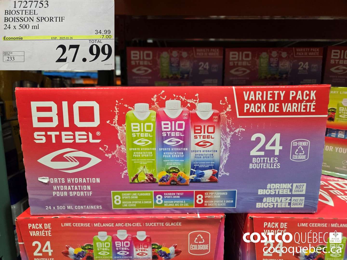 1727753 BIOSTEEL BOISSON SPORTIF 24 x 500 ml  ($7.00 INSTANT SAVINGS EXPIRES ON 2025-01-26) $27.99