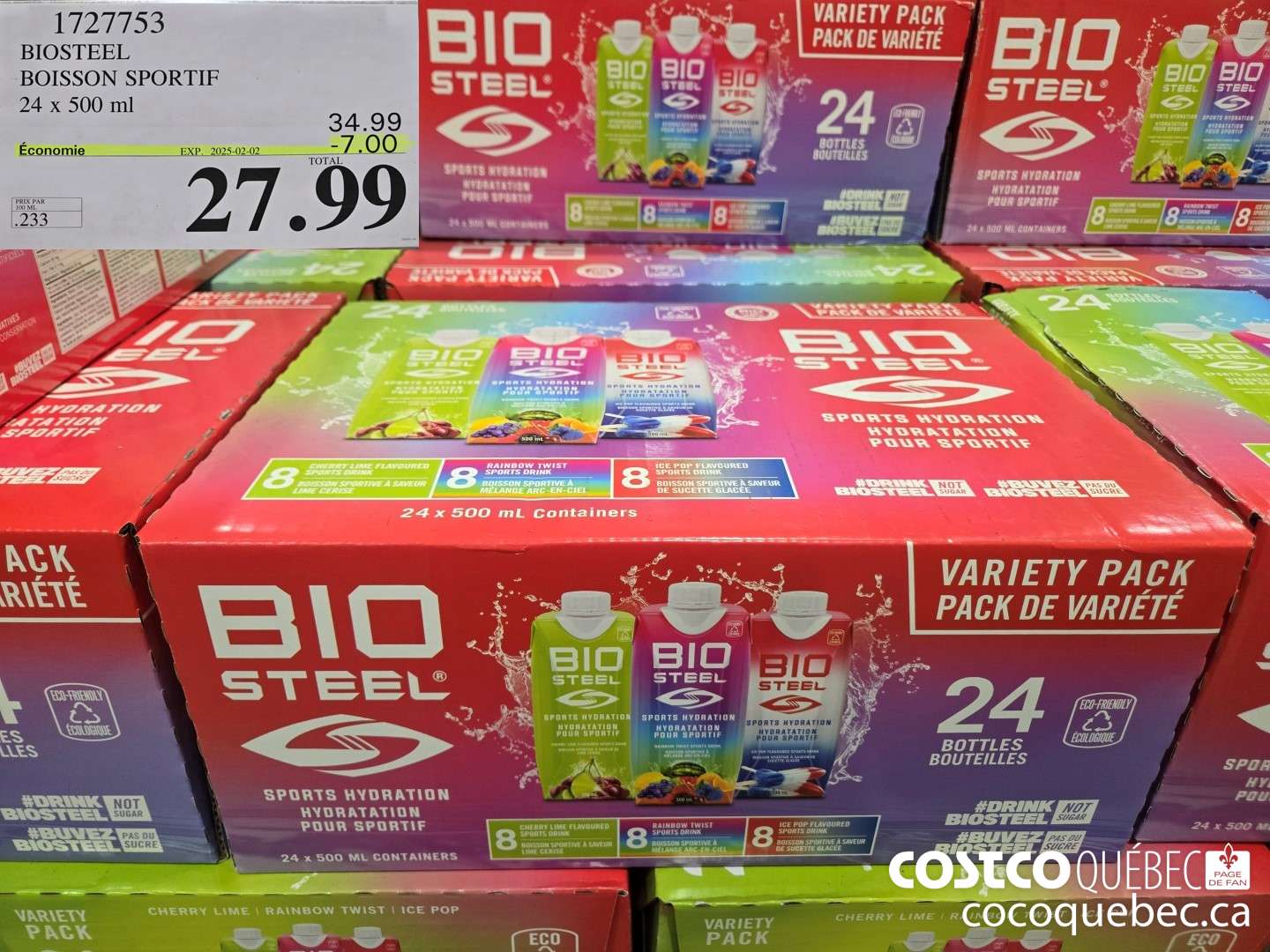 1727753 BIOSTEEL BOISSON SPORTIF 24 x 500 ml  (EXPIRES ON 2025-02-02) $27.99