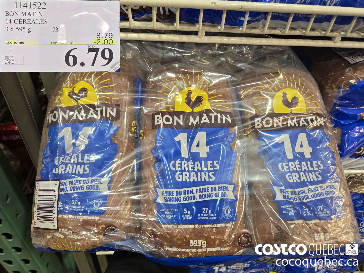 1141522 BON MATIN 14 CEREALES 3 x 595  ($2.00 INSTANT SAVINGS EXPIRES ON 2025-01-19) $6.79