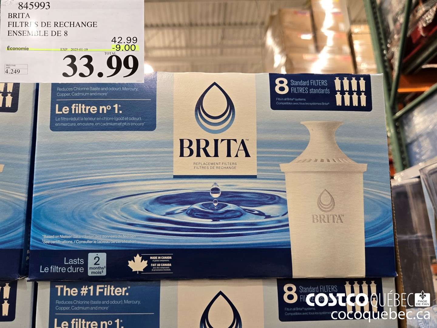 845993 BRITA FILETRES DE RECHANGE ENSEMBLE DE 8  ($9.00 INSTANT SAVINGS EXPIRES ON 2025-01-19) $33.99