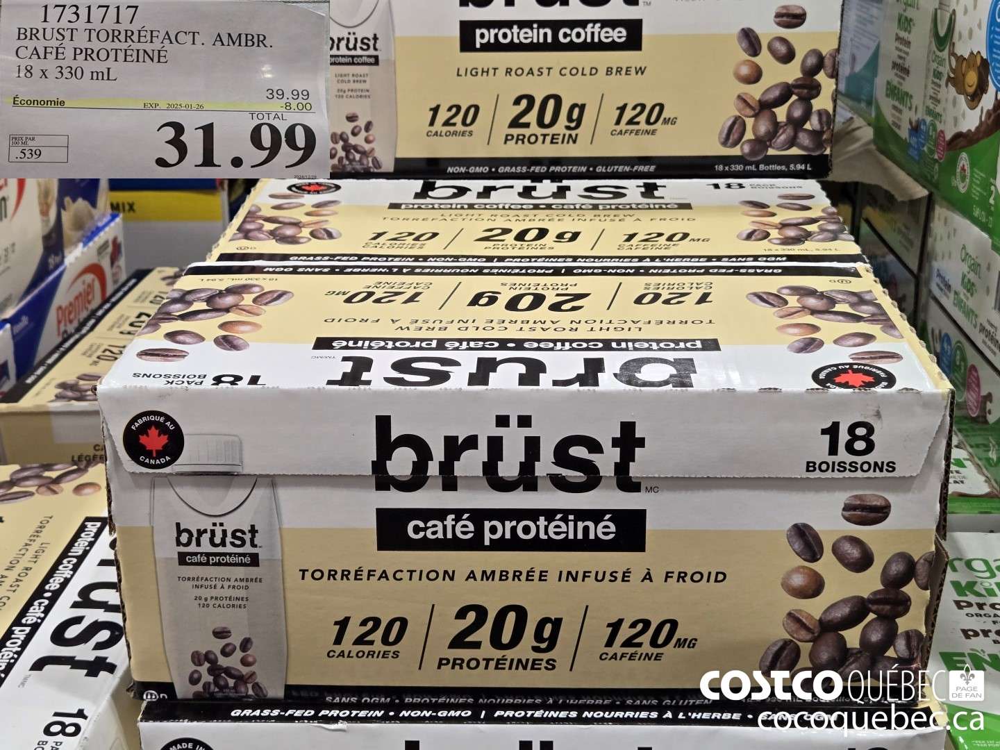 1731717 BRUST TORREFACT. AMBR. CAFE PROTEINE 18 x 330 mL  ($8.00 INSTANT SAVINGS EXPIRES ON 2025-01-26) $31.99