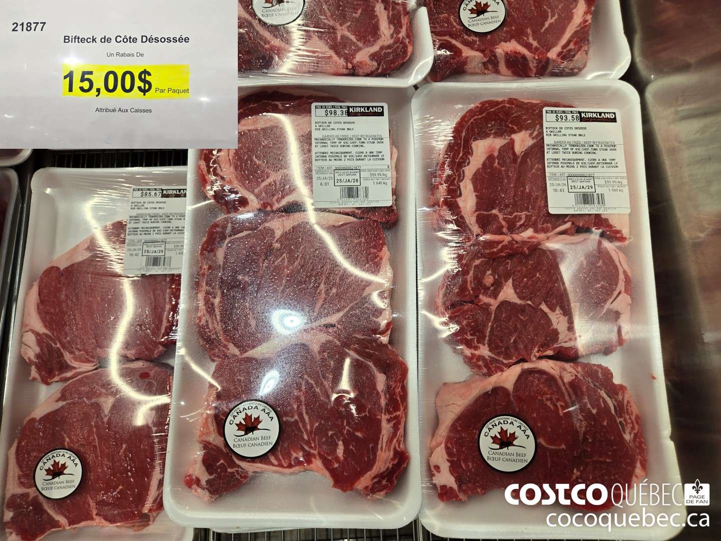 21877 Bifteck de Cote Désosseée  ($15.00 INSTANT SAVINGS)