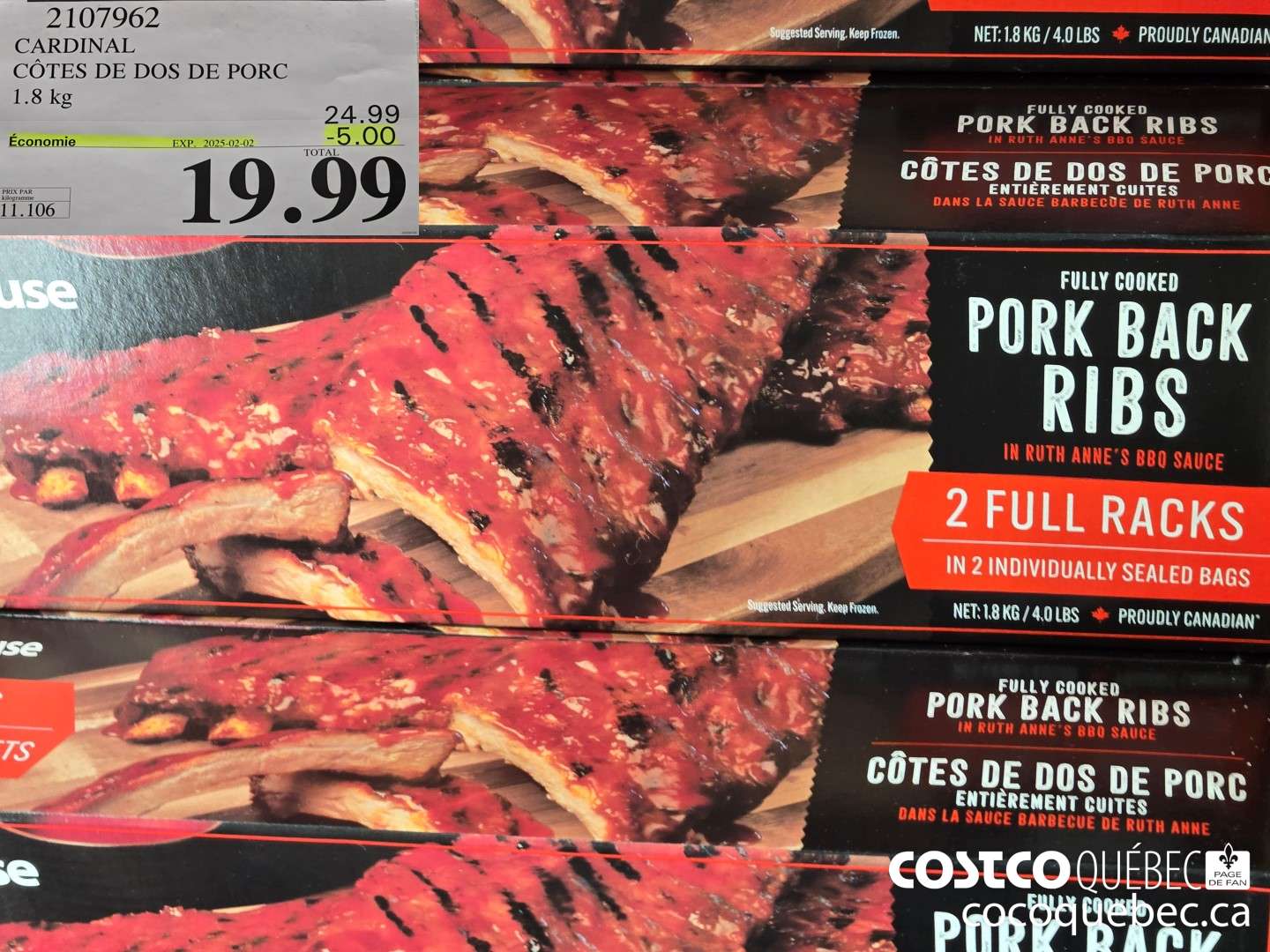 2107962 CARDINAL COTES DE DOS DE PORC 1.8 kg  ($5.00 INSTANT SAVINGS EXPIRES ON 2025-02-02) $19.99