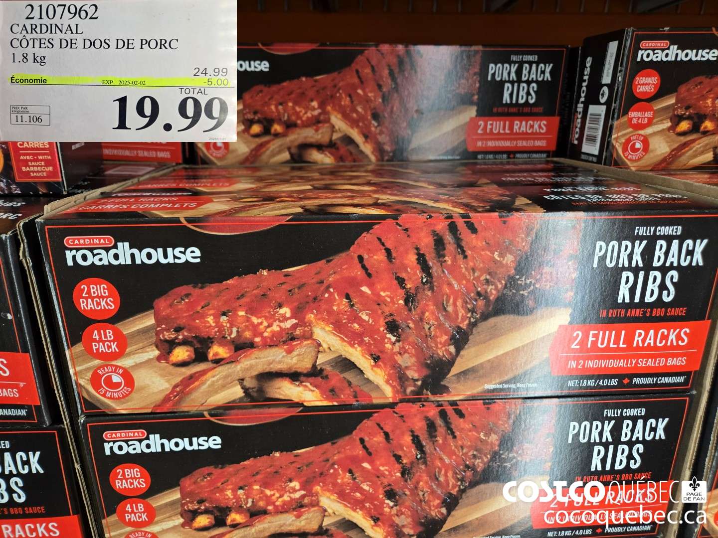 2107962 CARDINAL COTES DE DOS DE PORC 1.8 kg  ($5.00 INSTANT SAVINGS EXPIRES ON 2025-02-02) $19.99