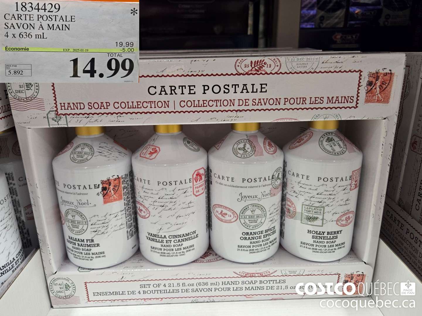 1834429 CARTE POSTALE SAVON A MAIN 4 x 636 mL  ($5.00 INSTANT SAVINGS EXPIRES ON 2025-01-19) $14.99