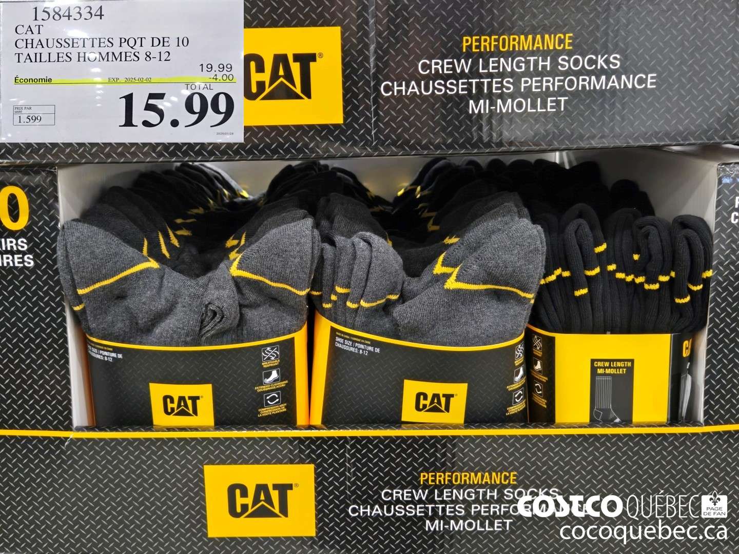 1584334 CAT CHAUSSETTES 10PQ TAILLES HOMMES 8-19  ($4.00 INSTANT SAVINGS EXPIRES ON 2025-02-02) $15.99