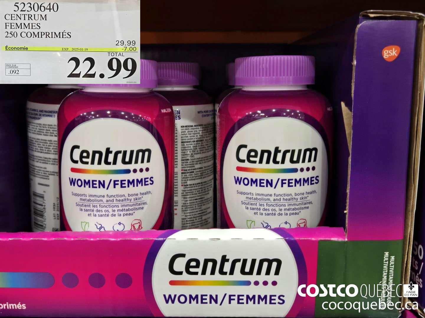 5230640 CENTRUM FEMMES 250 COMPRIMES ($7.00 INSTANT SAVINGS EXPIRES ON 2025-01-19) $22.99