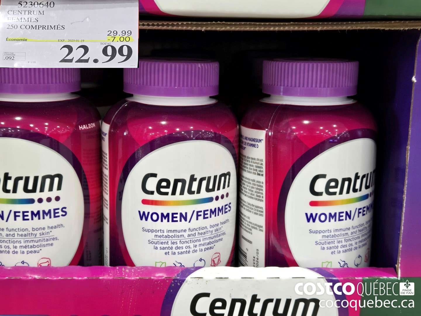 5230640 CENTRUM FEMMES 250 COMPRIMES ($7.00 INSTANT SAVINGS EXPIRES ON 2025-01-19) $22.99
