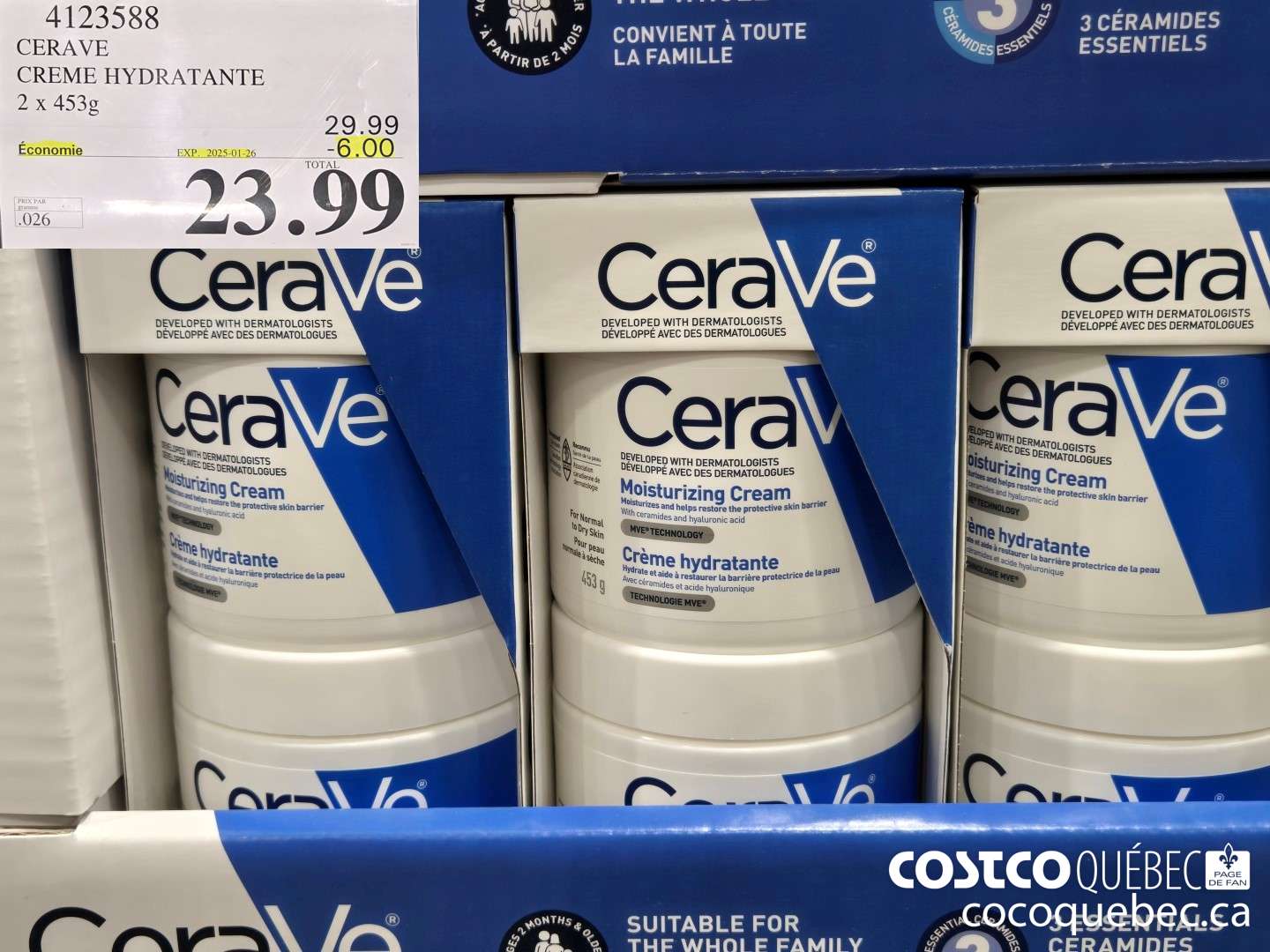 4123588 CERAVE CREME HYDRATANTE 2 x 453g ($6.00 INSTANT SAVINGS EXPIRES ON 2025-01-26) $23.99
