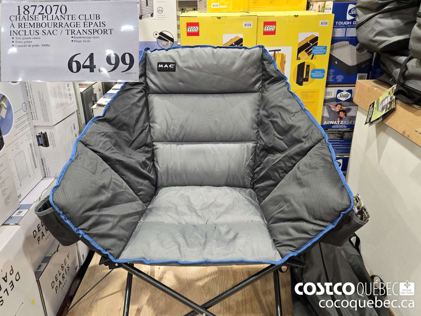 1872070 CHAISE PLIANTE CLUB A REMBOURRAGE EPAIS INCLUS SAC | TRANSPORT  $64.99