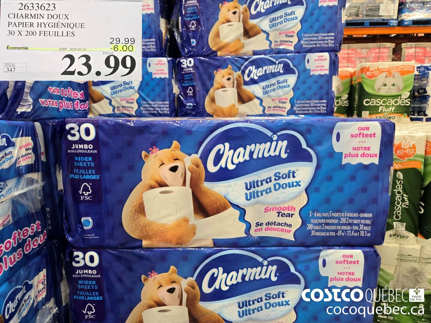 2633623 CHARMIN DOUX PAPIER HYGIENIQUE 30 X 200 FEUILLES ($6.00 INSTANT SAVINGS EXPIRES ON 2025-02-16) $23.99