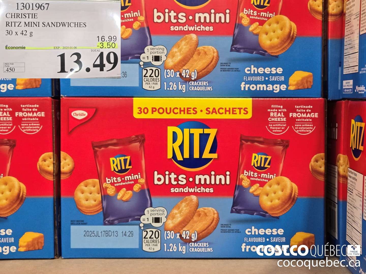 1301967 CHRISTIE MINI RITZ SANDWICHES 30x 42g ($3.50 INSTANT SAVINGS EXPIRES ON 2025-01-06) $13.49
