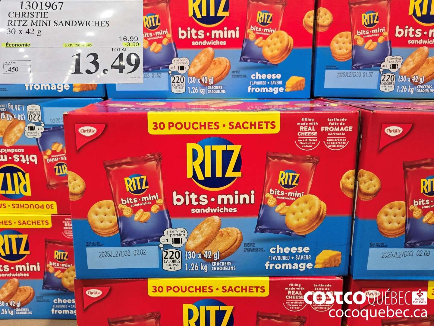 1301967 CHRISTIE MINI RITZ SANDWICHES 30x 42g ($3.50 INSTANT SAVINGS EXPIRES ON 2025-01-06) $13.49