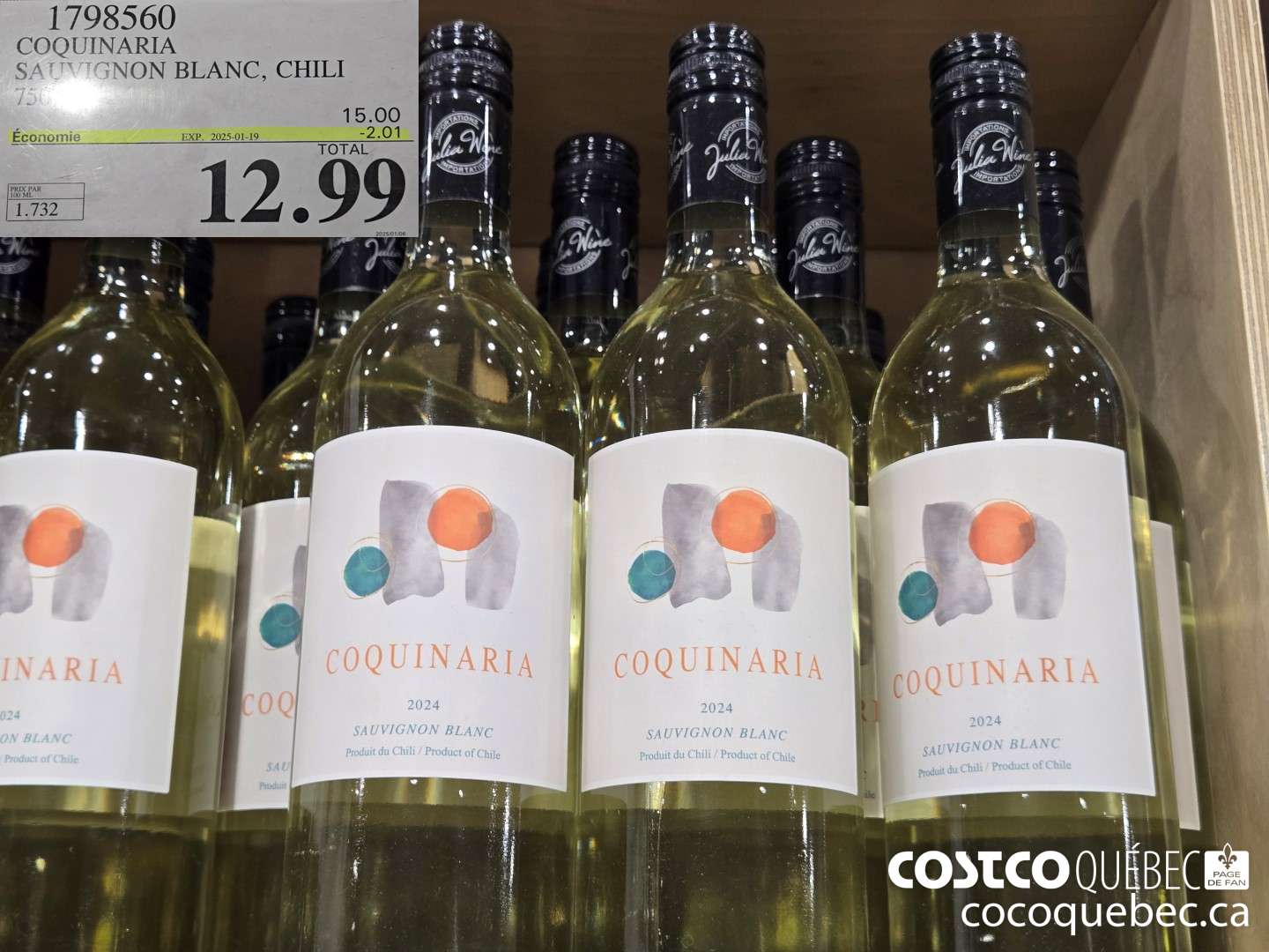 1798560 COQUINARIA SAUVIGNON BLANC, CHILI  ($2.01 INSTANT SAVINGS EXPIRES ON 2025-01-19) $12.99