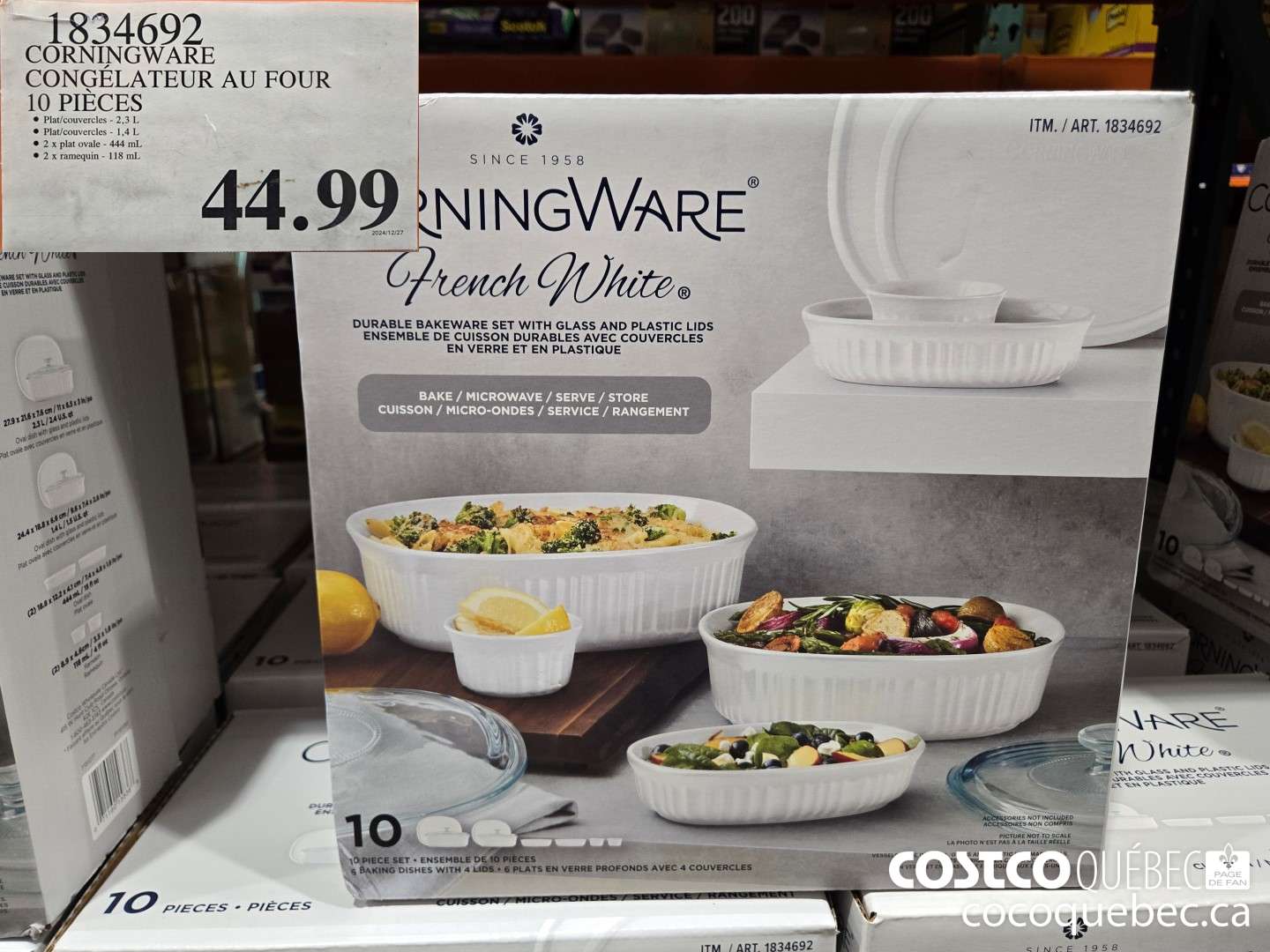 1834692 CORNINGWARE 10 PIECE Plat/couvercles - 2,3 | Plat/couvercles - 1,4 L | 2 x plat ovale - 444 mL 2 x ramequin - 118 mL  $44.99