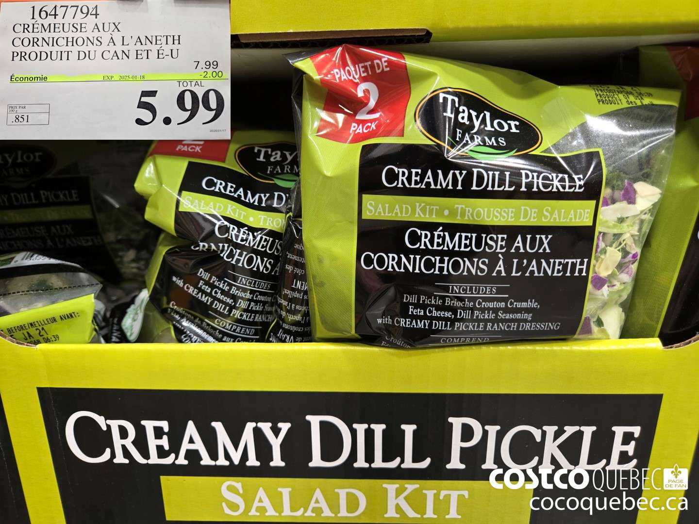1647794 CREMEUSE AUX CORNICHONS A L'ANETH  ($2.00 INSTANT SAVINGS EXPIRES ON 2025-01-18) $5.99
