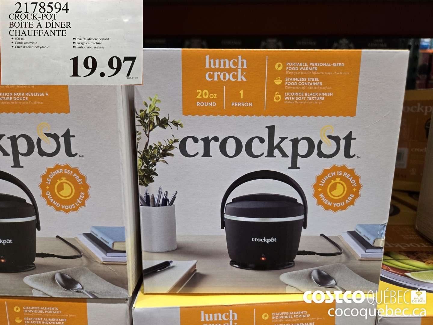 2178594 CROCK-POT BOITE A DINE CHAUFFANT  $19.97