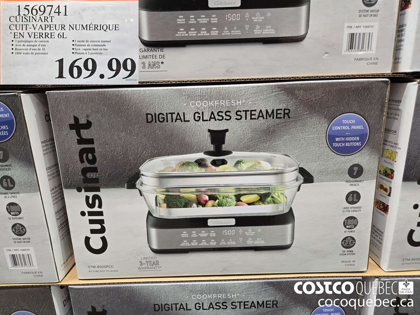1569741 CUISINART CUIT-VAPEUR NUMERIQUE “EN VERRE 6L  $169.99
