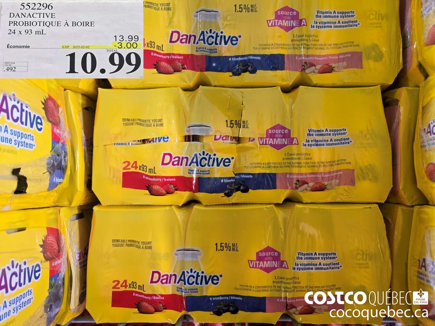 552296 DANACTIVE PROBIOTIQUE A BOIRE 24 x 93 ml ($3.00 INSTANT SAVINGS EXPIRES ON 2025-02-02) $10.99