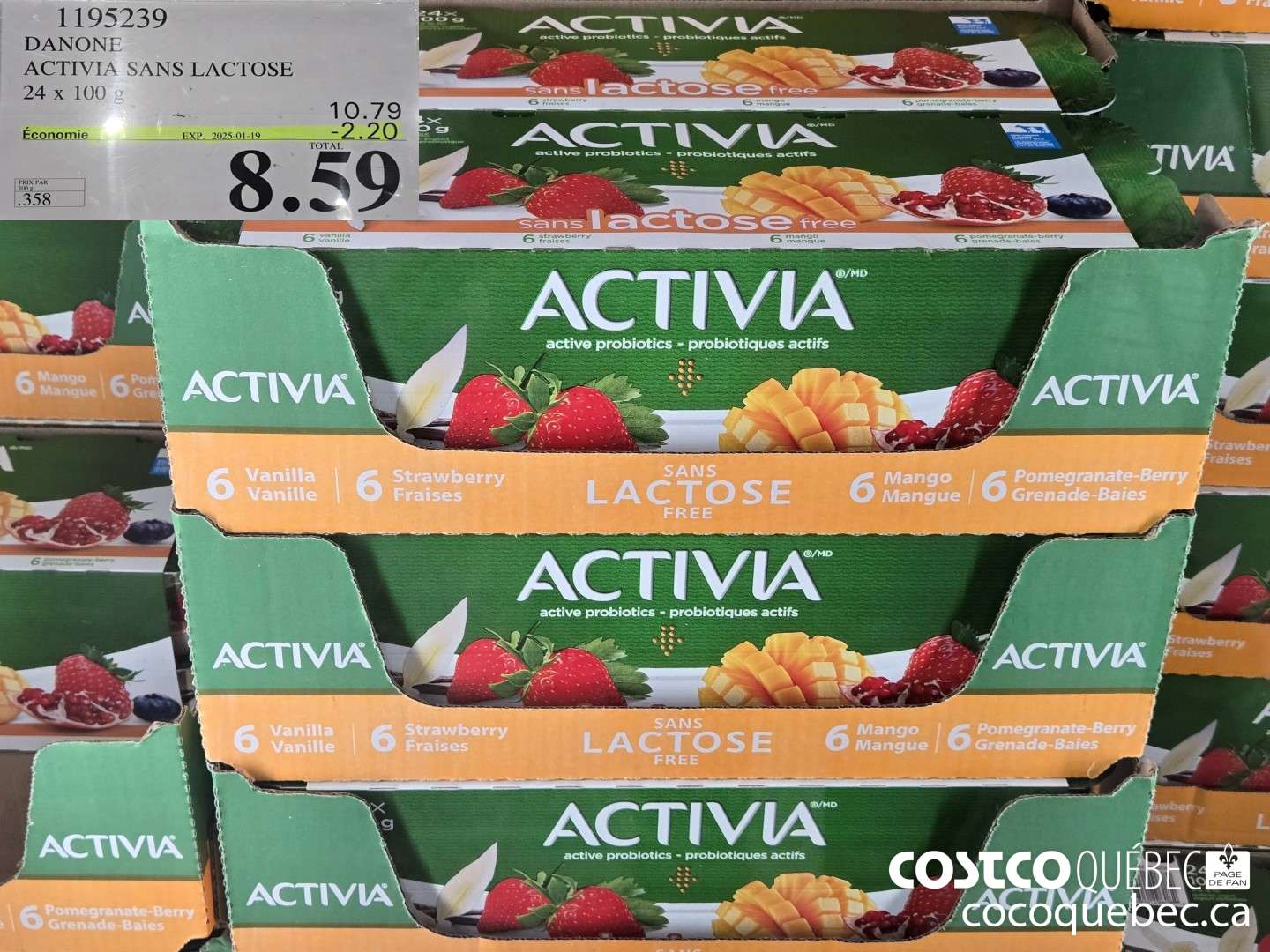 295239 DANONE ACTIVIA SANS LACTOSE 24 x 100  ($2.20 INSTANT SAVINGS EXPIRES ON 2025-01-19) $8.59