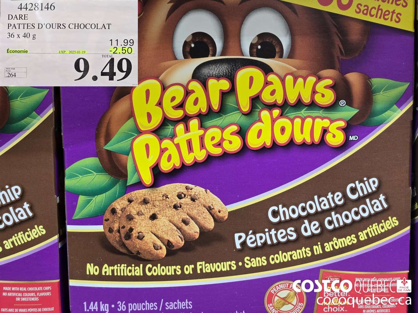 4428146 DARE PATTES D'OURS CHOCOLAT 36 x 40  ($2.50 INSTANT SAVINGS EXPIRES ON 2025-01-19) $9.49