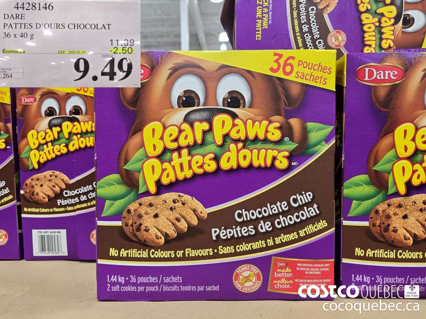 4428146 DARE PATTES D'OURS CHOCOLAT 36 x 40  ($2.50 INSTANT SAVINGS EXPIRES ON 2025-01-19) $9.49