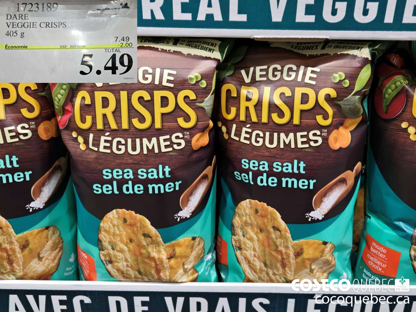 1723189 DARE VEGGIE CRISPS 405 g  ($2.00 INSTANT SAVINGS EXPIRES ON 2025-02-09) $5.49