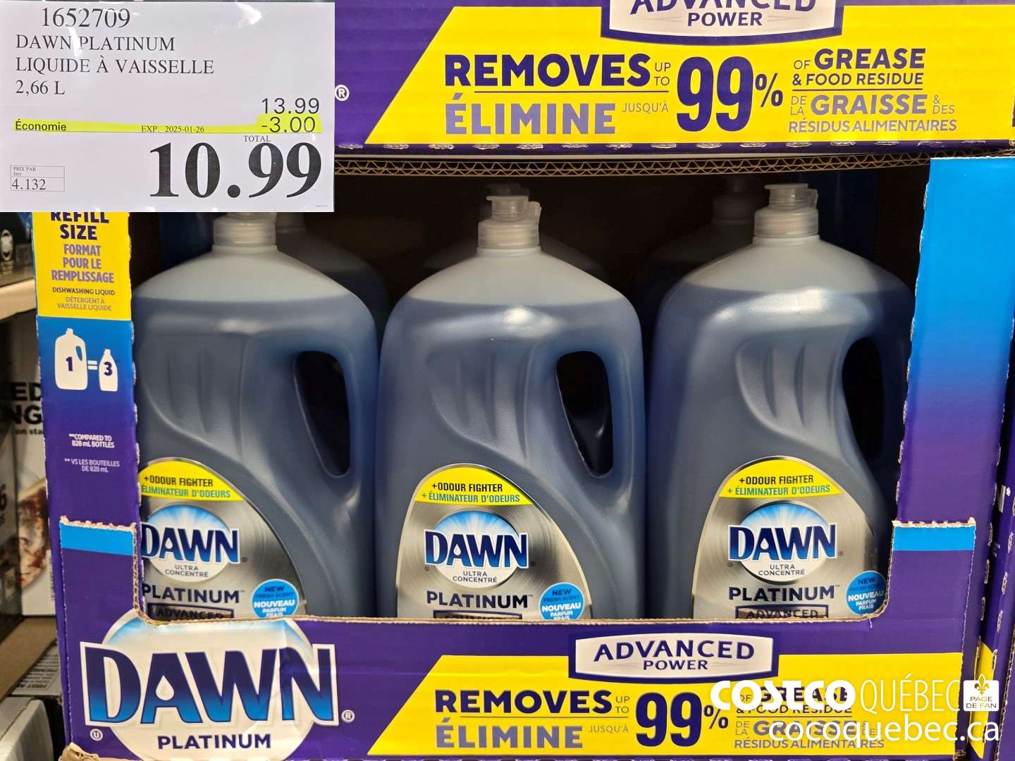 1652709 DAWN PLATINUM LIQUIDE A VAISSELLE 2,66 L  ($3.00 INSTANT SAVINGS EXPIRES ON 2025-01-26) $10.99