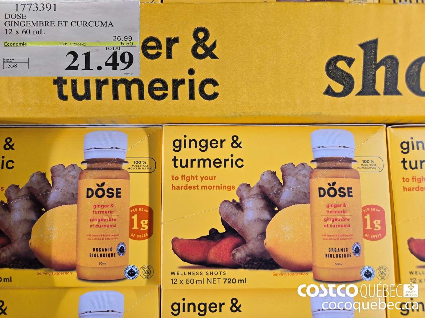 1773391 DOSE GINGEMBRE ET CURCUMA 12 x 60 mL  ($5.50 INSTANT SAVINGS EXPIRES ON 2025-02-02) $21.49