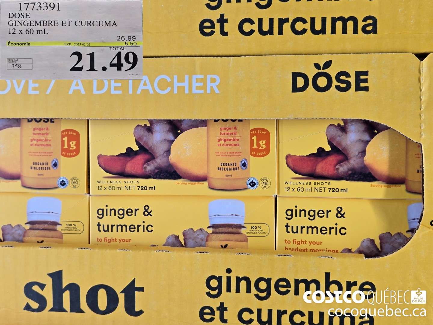 1773391 DOSE GINGEMBRE ET CURCUMA 12 x 60 mL  ($5.50 INSTANT SAVINGS EXPIRES ON 2025-02-02) $21.49