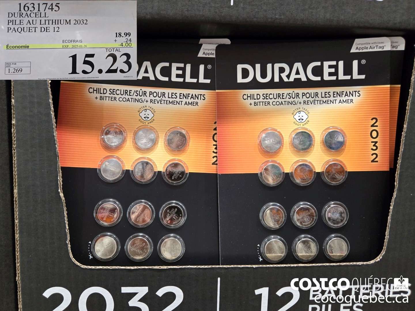 1631745 DURACELL PILE AU LITHIUM 2032 PAQUET DE 12 2023-12-029$15.23 ($4.00 INSTANT SAVINGS EXPIRES ON 2025-01-26) $15.23