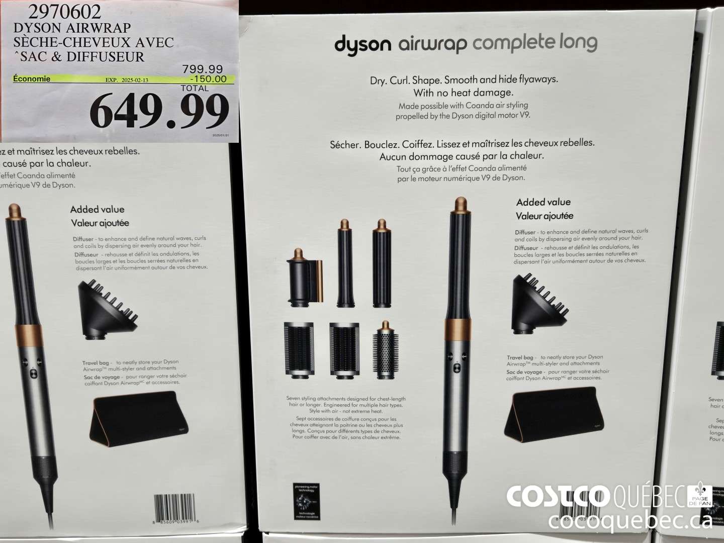 2970602 DYSON AIRWRAP SECHE-CHEVEUX AVEC “SAC & DIFFUSEUR  ($150.00 INSTANT SAVINGS EXPIRES ON 2025-02-13) $649.99