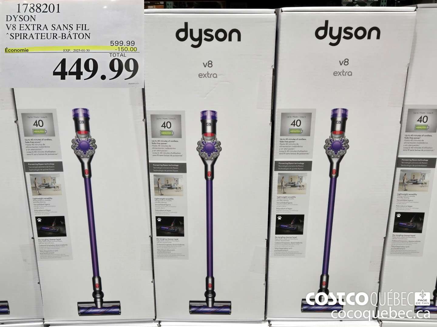1738201 DYSON V8 EXTRA SANS FIL “SPIRATEUR-BATON  ($150.00 INSTANT SAVINGS EXPIRES ON 2025-01-30) $449.99