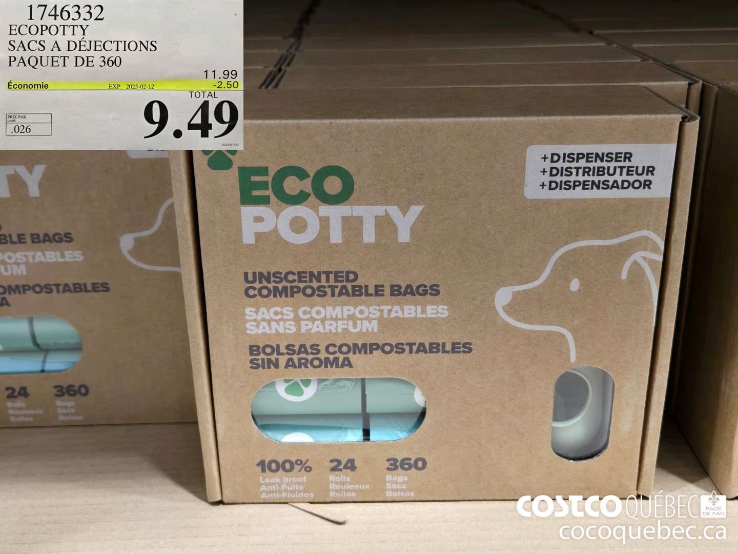 1746332 ECOPOTTY SACS A DEJECTIONS PAQUET DE 360  ($2.50 INSTANT SAVINGS EXPIRES ON 2025-02-12) $9.49