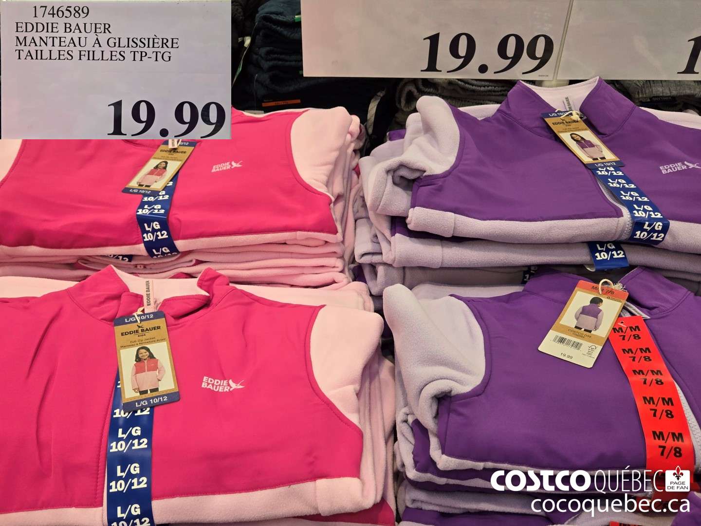 1746589 EDDIE BAUER MANTEAU A GLISSIERE TAILLES FILLES TP-TG  $19.99