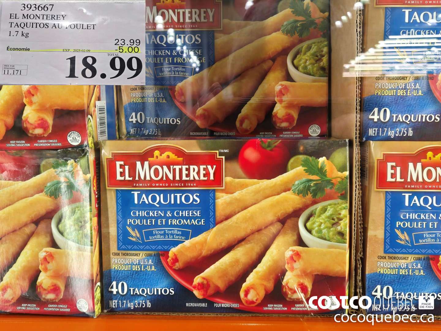 393667 EL MONTEREY TAQUITOS AU POULET 1.7KG ($5.00 INSTANT SAVINGS EXPIRES ON 2025-02-09) $18.99