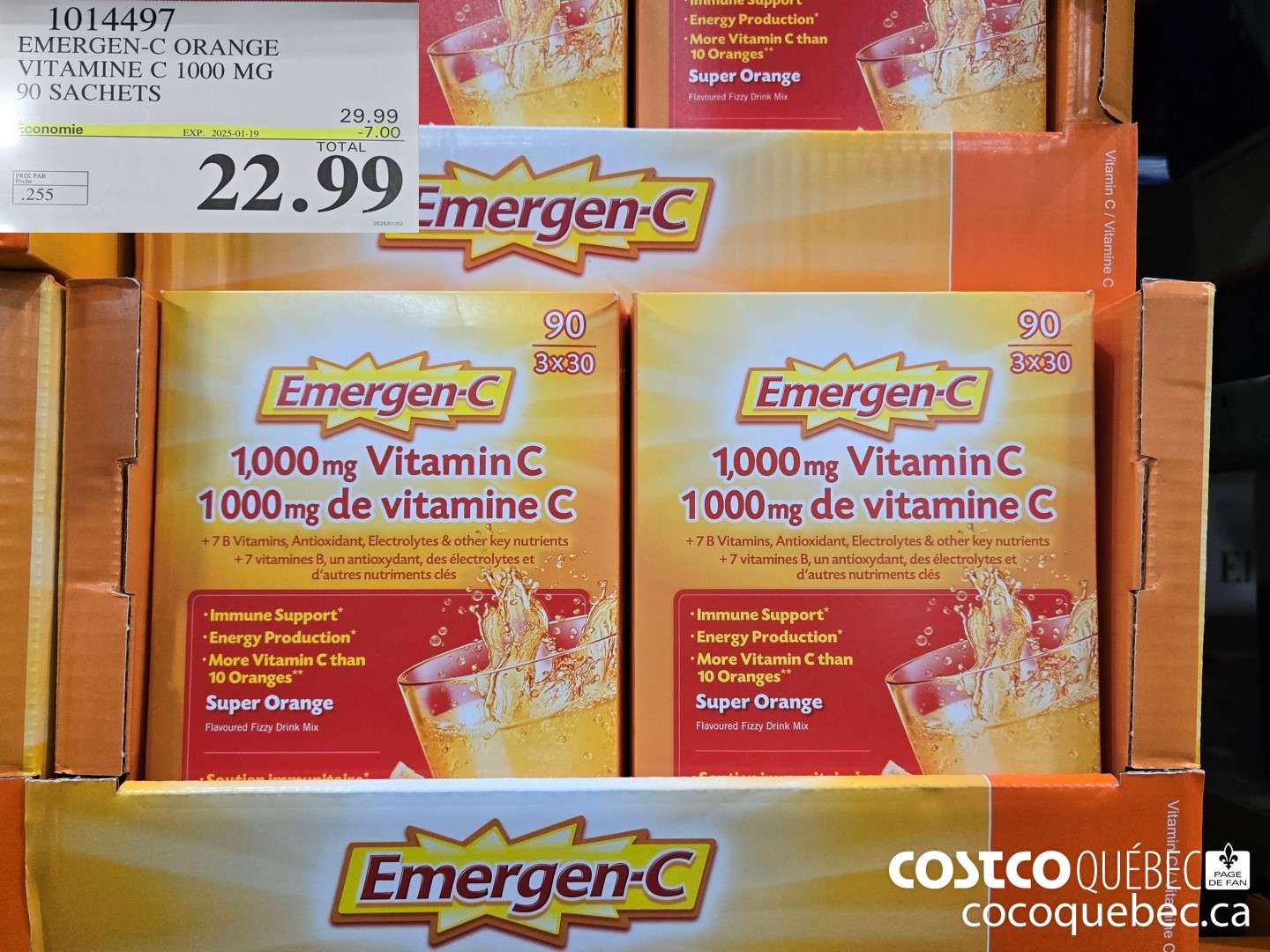 1014497 EMERGEN-C ORANGE VITAMINE C 1000 MG 90 SACHETS ($7.00 INSTANT SAVINGS EXPIRES ON 2025-01-19) $22.99