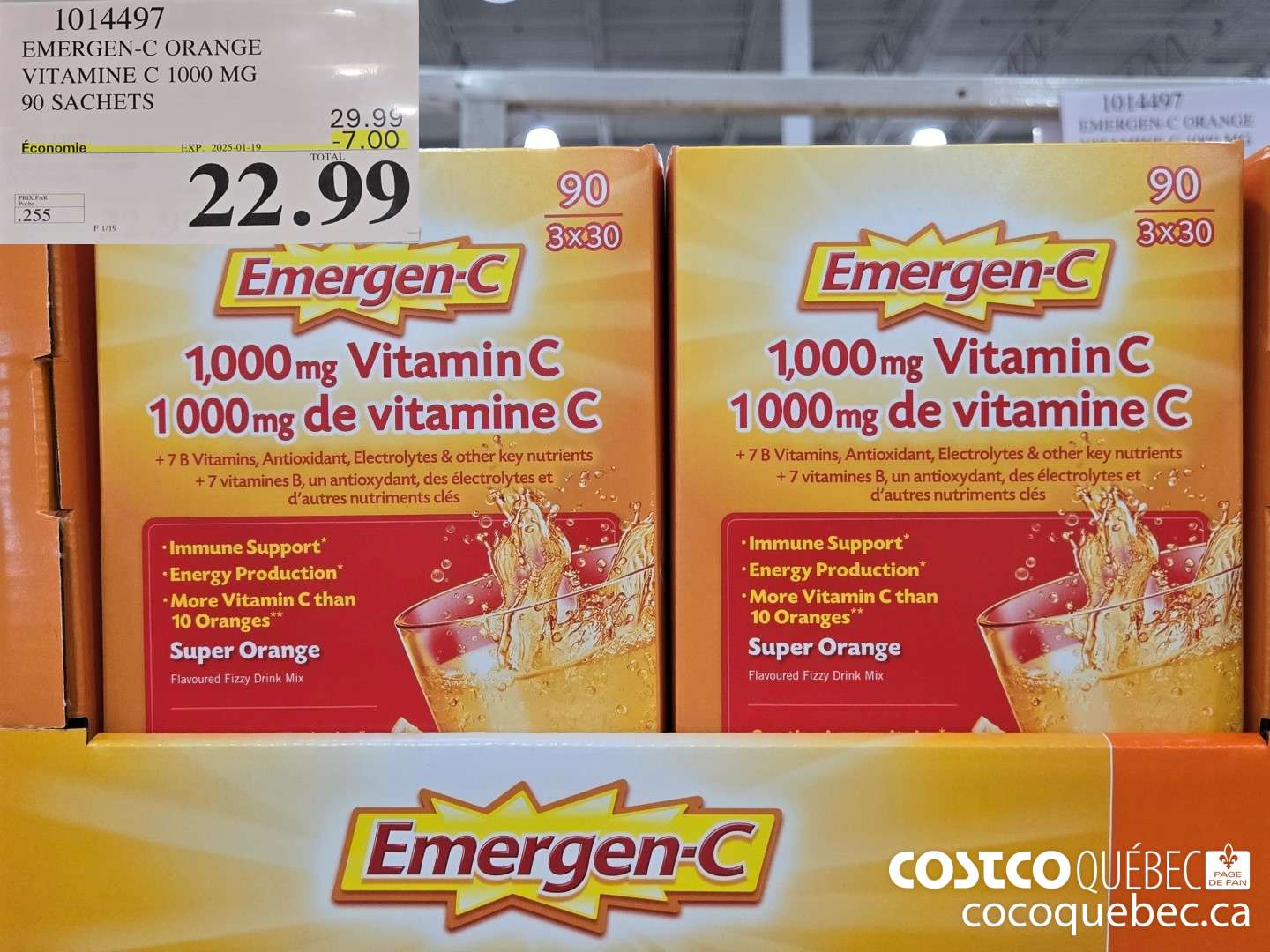 1014497 EMERGEN-C ORANGE VITAMINE C 1000 MG 90 SACHETS ($7.00 INSTANT SAVINGS EXPIRES ON 2025-01-19) $22.99