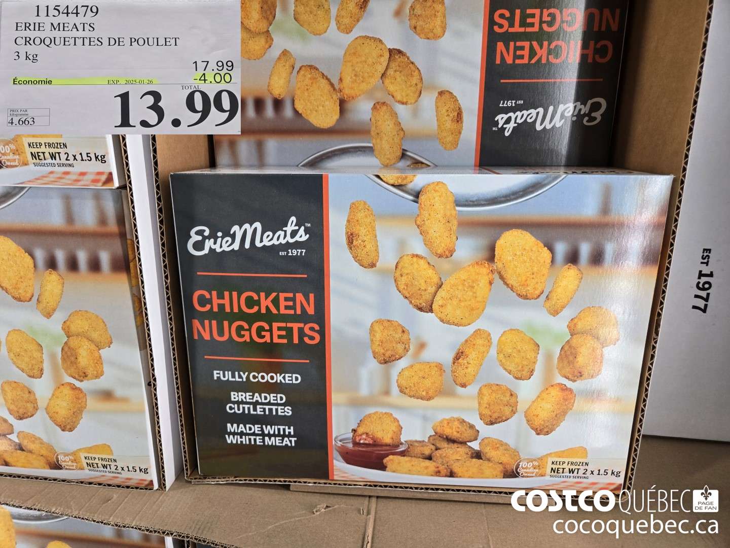 1154479 ERIE MEATS CROQUETTES DE POULET 3 kg  ($4.00 INSTANT SAVINGS EXPIRES ON 2025-01-26) $13.99