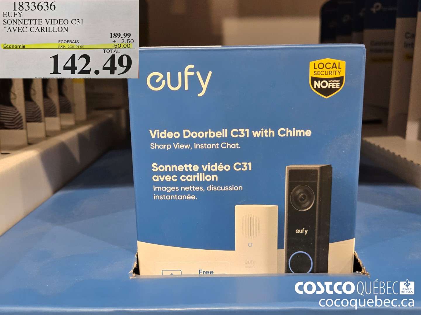 1833636 EUFY SONNETTE VIDEO C31 “AVEC CARILLON  ($40.00 INSTANT SAVINGS EXPIRES ON 2025-01-05) $142.49