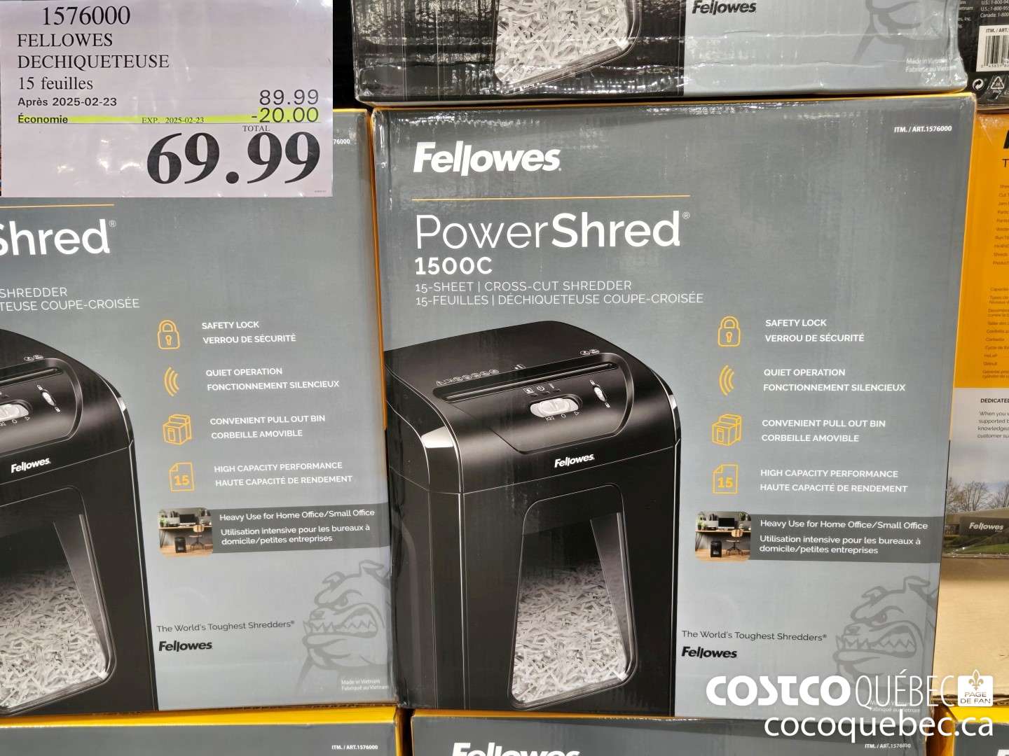 1576000 FELLOWES DECHIQUETEUSE 15 feuilles  ($20.00 INSTANT SAVINGS EXPIRES ON 2025-02-23) $69.99