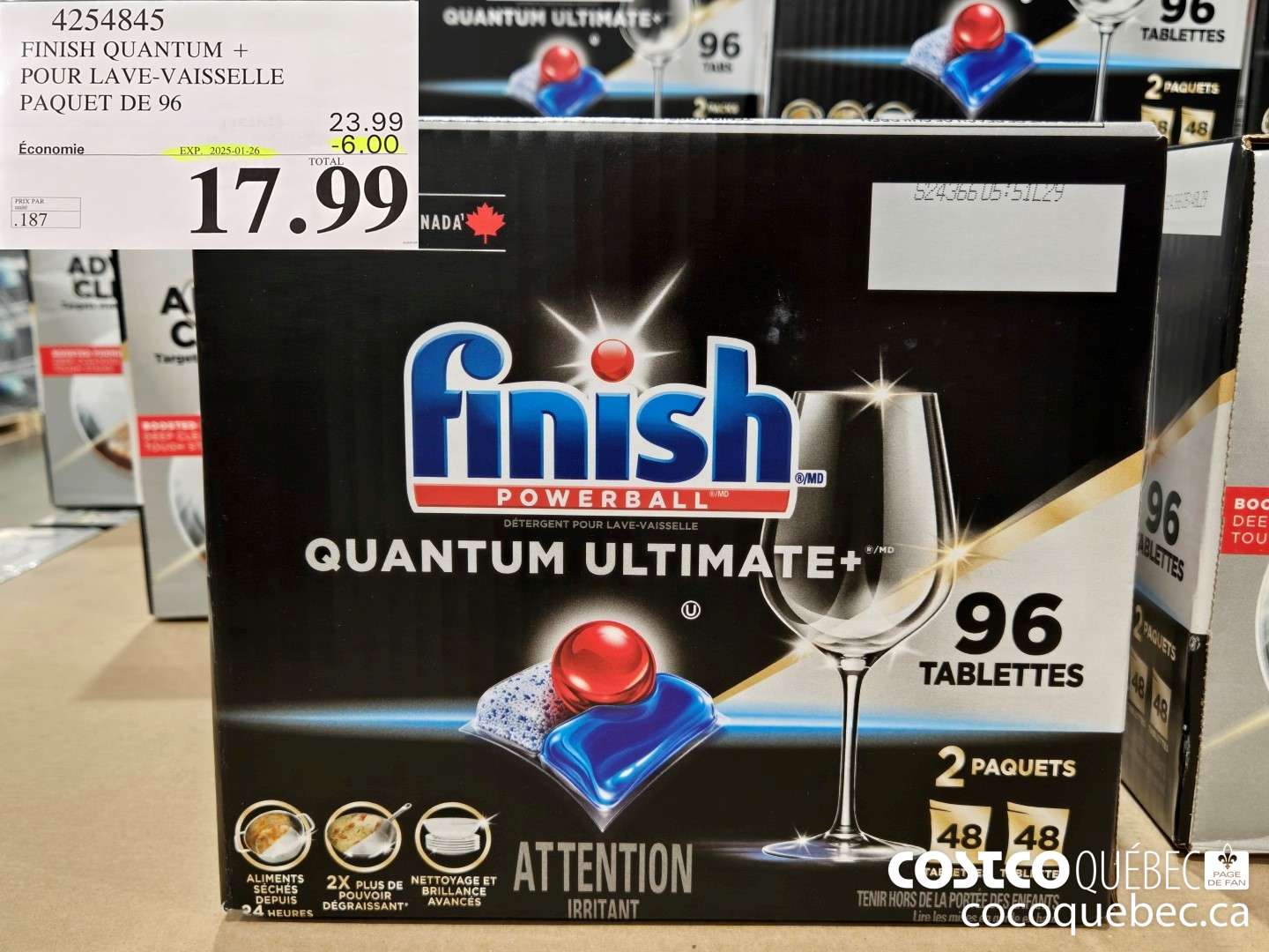 4254845 FINISH QUANTUM + POUR LAVE-VAISSELLE PAQUET DE 96  ($6.00 INSTANT SAVINGS EXPIRES ON 2025-01-26) $17.99
