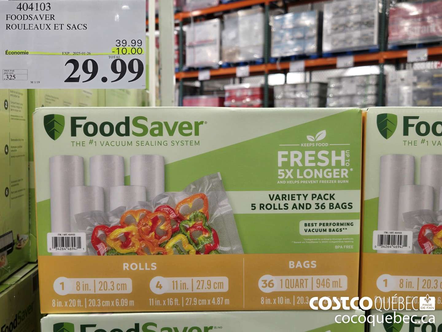 404103 FOODSAVER ROULEAUX ET SACS  ($10.00 INSTANT SAVINGS EXPIRES ON 2025-01-26) $29.99