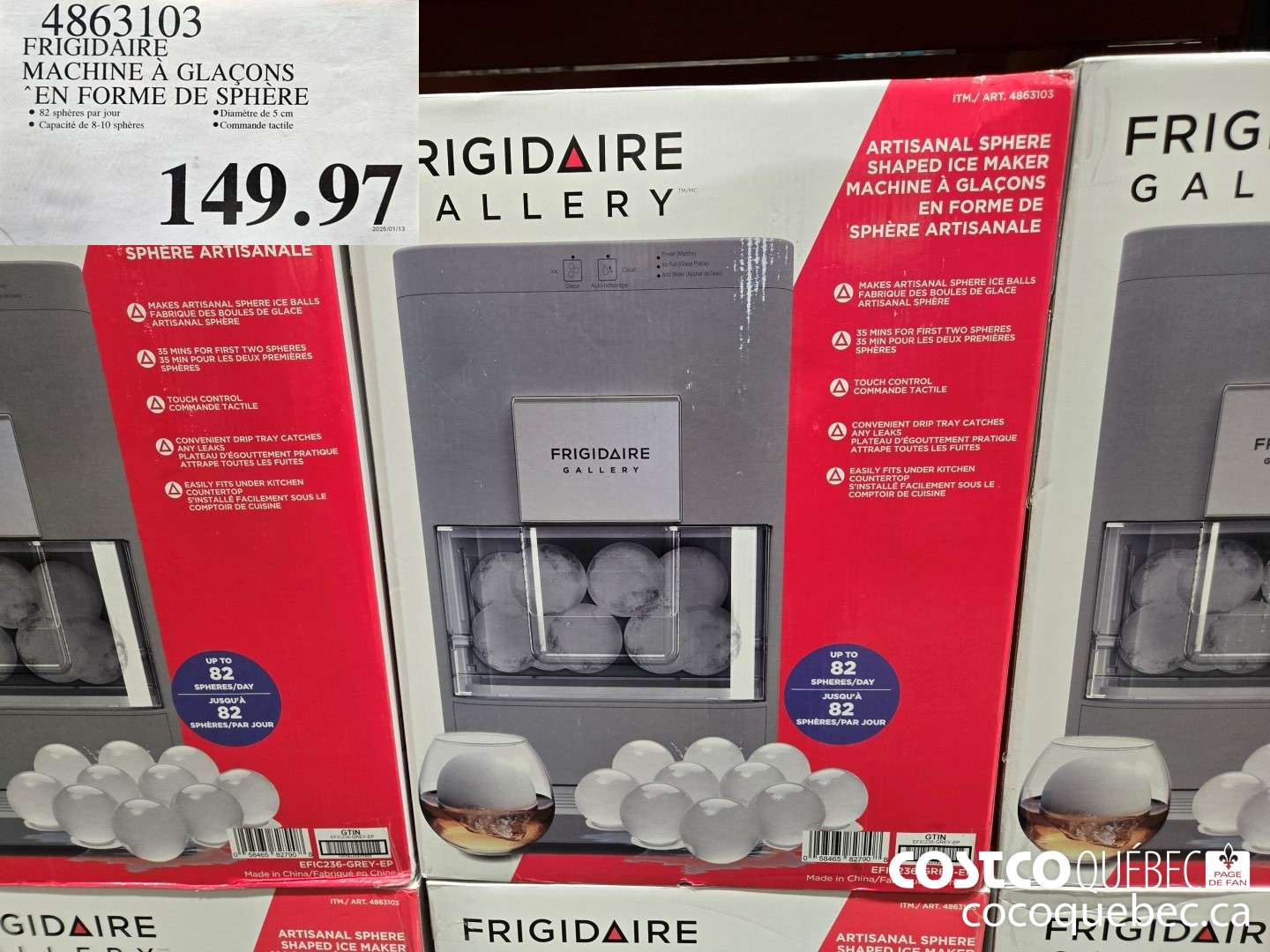 4863103 FRIGIDAIRE MACHINE A GLACONS “EN FORME DE SPHERE  $149.97