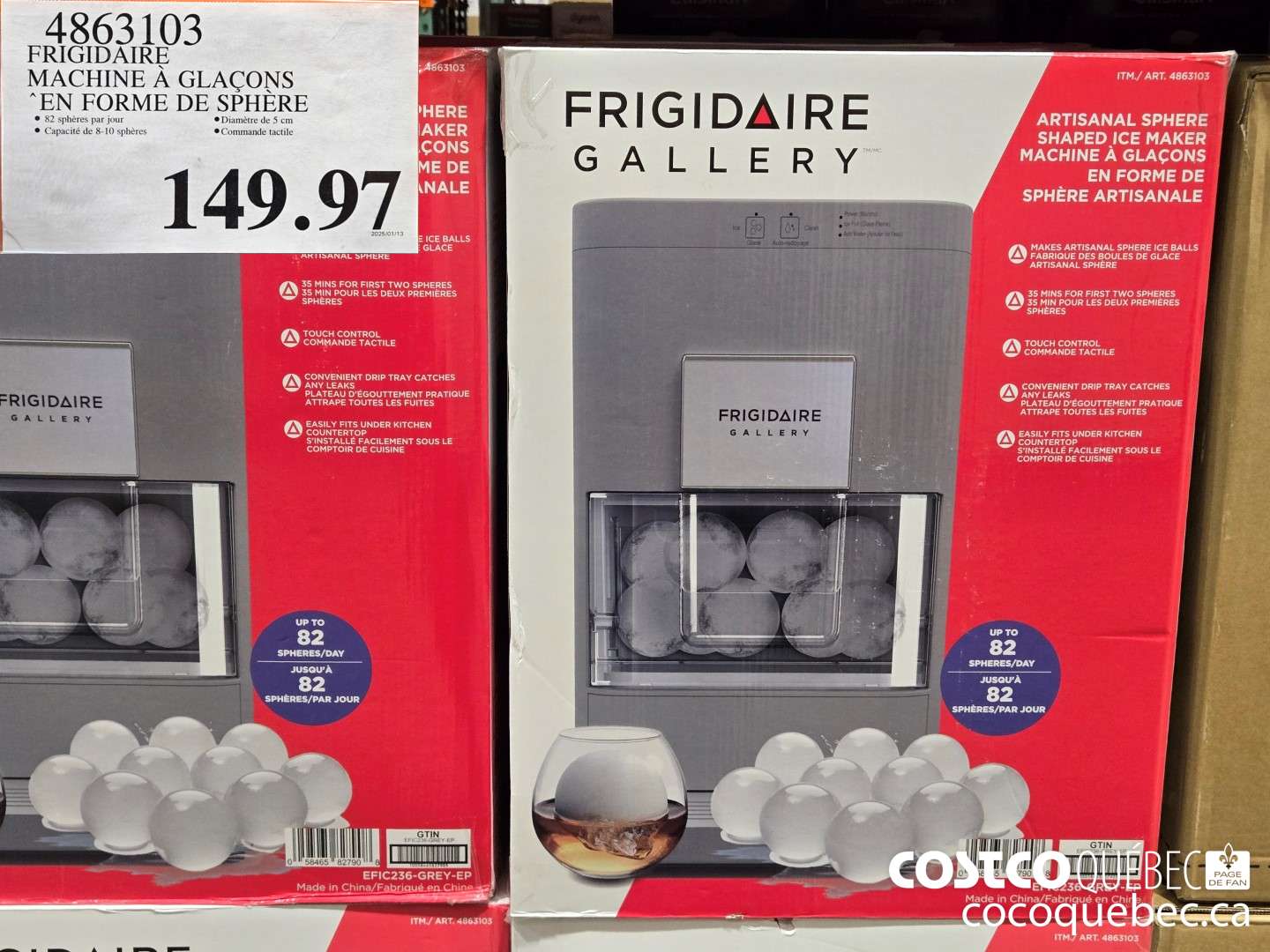 4863103 FRIGIDAIRE MACHINE A GLACONS ‘EN FORME DE SPHERE  $149.97
